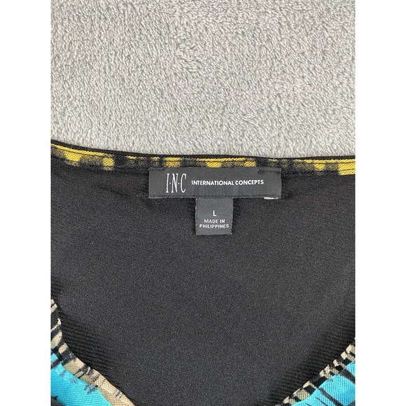 INC Womens Top Large Blue Black Multicolored Paisley Nylon C8 - Picture 3 of 9